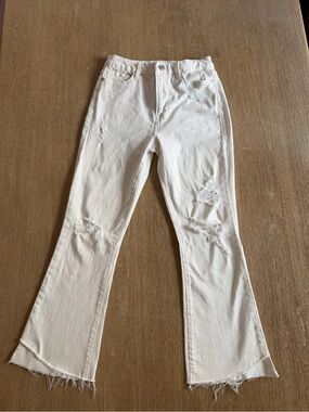 FRAME White Distressed Raw Hem Flare Jeans Size 28